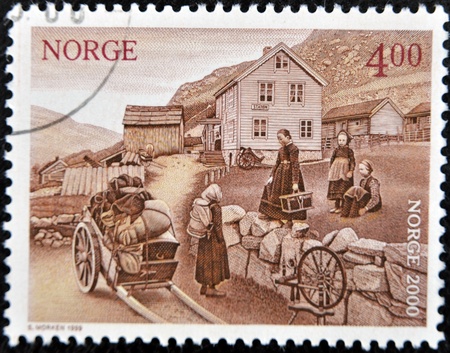 NORWAY - CIRCA 2000  A stamp printed in Norway shows rural landscape, circa 2000 のeditorial素材