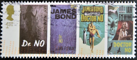 UK - CIRCA 1995 : stamp printed in UK with James Bond Agent 007 of Ian Fleming, Doctor No, circa 1995 のeditorial素材