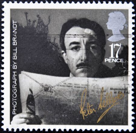 UNITED KINGDOM - CIRCA 1985: A stamp printed in Great Britain shows Peter Sellers - Photograph by...