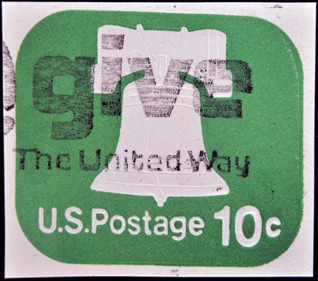 UNITED STATES OF AMERICA - CIRCA 1975: A stamp printed in USA image of the Liberty Bell in Philadelphia, circa 1975 の写真素材