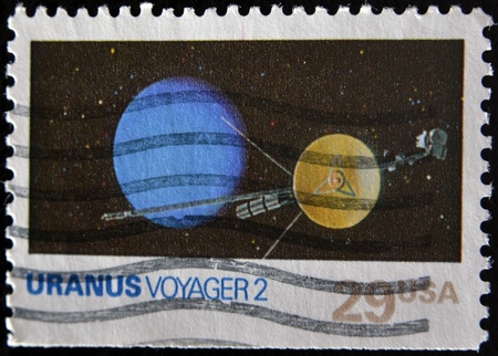 UNITED STATES OF AMERICA - CIRCA 1991: A stamp printed in USA shows uranus voyager 2, circa 1991