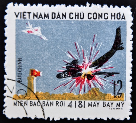 VIETNAM - CIRCA 1970: A stamp printed in Vietnam shows breaking down a fighter plane to another,...