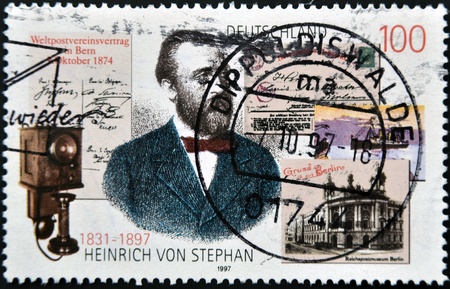 GERMANY- CIRCA 1997: stamp printed by Germany, shows Heinrich von Stephan, circa 1997のeditorial素材