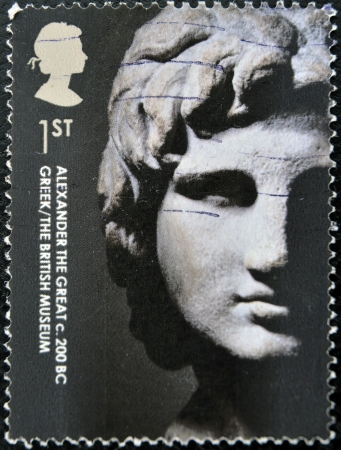 UNITED KINGDOM - CIRCA 2003: A stamp printed in Great Britain shows Alexander the great, circa 2003のeditorial素材