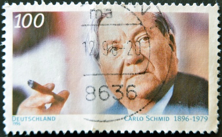 GERMANY - CIRCA 1996: A stamp printed in Germany shows Carlo Schmid, circa 1996のeditorial素材