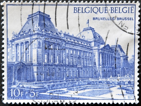 BELGIUM - CIRCA 1971: A stamp printed in Belgium shows Royal palace in Brussels , circa 1971の写真素材