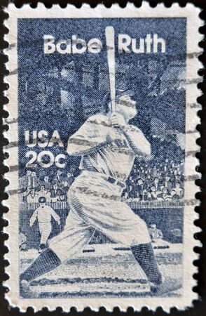 UNITED STATES OF AMERICA - CIRCA 1983: a stamp printed in the USA shows image of baseball great Babe Ruth, circa 1983 の写真素材