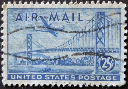 UNITED STATES OF AMERICA - CIRCA 1947: A stamp printed in the USA shows image of the Golden Gate...