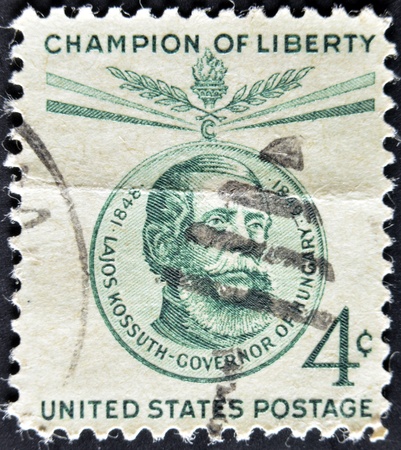 UNITED STATES - CIRCA 1958: stamp printed in USA, shows Lajos Kossuth, circa 1958 のeditorial素材