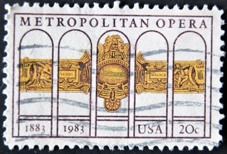 UNITED STATES OF AMERICA - CIRCA 1983: A stamp printed in USA shows Centenary of Metropolitan opera, circa 1983 の写真素材
