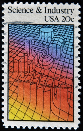 UNITED STATES - CIRCA 1983: A stamp printed in USA dedicated to science and industry, shows machinery, circa 1983 の写真素材