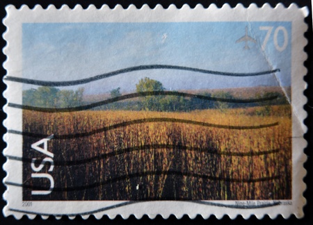 UNITED STATES OF AMERICA - CIRCA 2001: A stamp printed in UASA shows Nine-Mile Prairie, Nebraska, circa 2001の写真素材