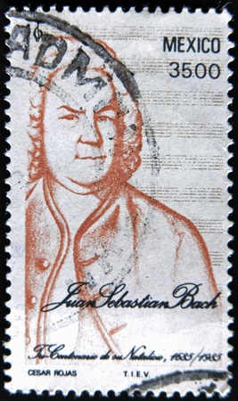 MEXICO - CIRCA 1985: A Stamp printed in Mexico shows portrait of the composer Johann Sebastian Bach, circa 1985. のeditorial素材