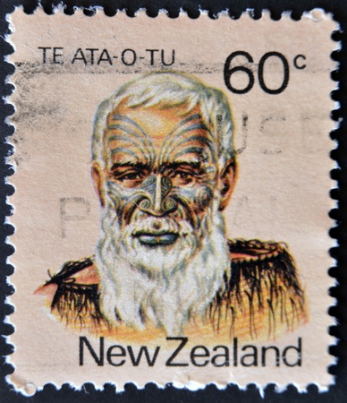 NEW ZEALAND - CIRCA 1988: A stamp printed in New Zealand shows image of Te Ata O Tu, the Maori leader, circa 1988 のeditorial素材