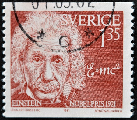 SWEDEN - CIRCA 1981: A stamp printed in Sweden shows Albert Einstein, circa 1981. のeditorial素材