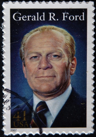 UNITED STATES OF AMERICA - CIRCA 2007: A stamp printed in USA shows President Gerald R Ford, circa 2007 のeditorial素材