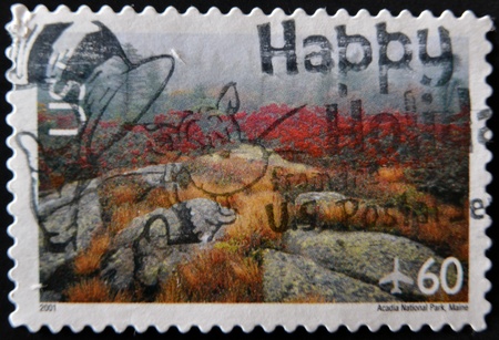 UNITED STATES OF AMERICA - CIRCA 2001: A stamp printed in USA shows Acadia National Park, Maine, circa 2001の写真素材