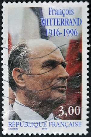 FRANCE - CIRCA 1997: A stamp printed in France shows François Mitterrand, circa 1997のeditorial素材