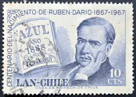 CHILE - CIRCA 1967: A stamp printed in chile shows Ruben Dario, circa 1967のeditorial素材