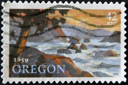 UNITED STATES OF AMERICA - CIRCA 2009: A stamp printed in USA dedicated to Oregon, circa 2009の写真素材
