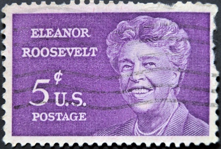 UNITED STATES - CIRCA 1963: A stamp printed in USA shows Anna Eleanor Roosevelt portrait (1884 - 1962), circa 1963 
のeditorial素材