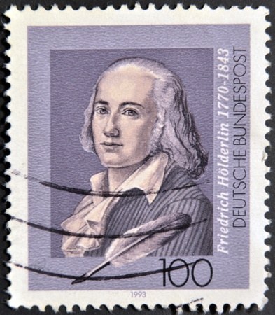 GERMANY - CIRCA 1993: a stamp printed in Germany shows Friedrich Holderlin, lyric poet, circa 1993のeditorial素材