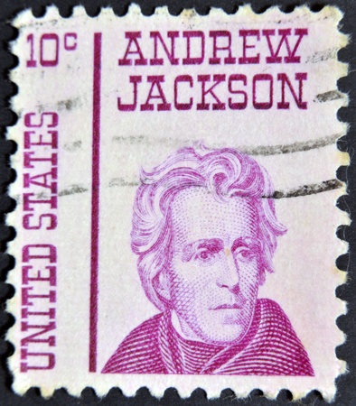 UNITED STATES - CIRCA 1965: stamp printedin USA shows Andrew Jackson, circa 1965 のeditorial素材