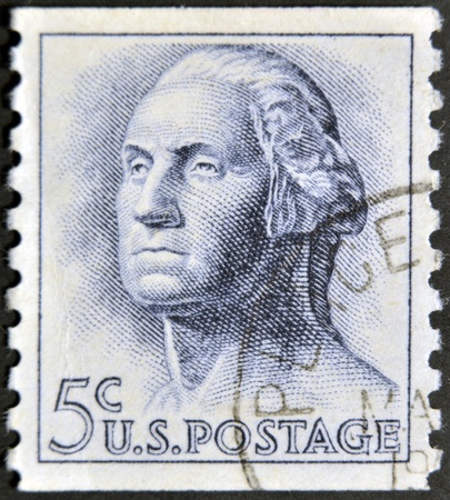 USA - CIRCA 1962: A stamp printed in USA shows image portrait George Washington (1732-1799), the first president of USA, circa 1962 のeditorial素材