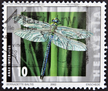 SWITZERLAND - CIRCA 2002: A stamp printed in Switzerland shows a dragonfly, Anax imperator, circa...