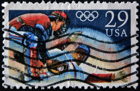 UNITED STATES - CIRCA 1992: stamp printed in USA shows baseball, circa 1992 のeditorial素材