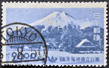 JAPAN - CIRCA 1940: A stamp printed in Japan shows  Mount Fuji, circa 1940の写真素材