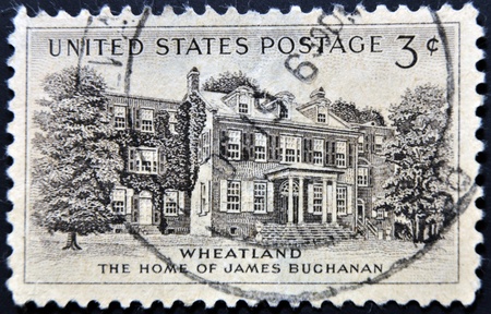 UNITED STATES - CIRCA 1956: stamp printed in USA shows President BuchananÂ´s Home, circa 1956 の写真素材