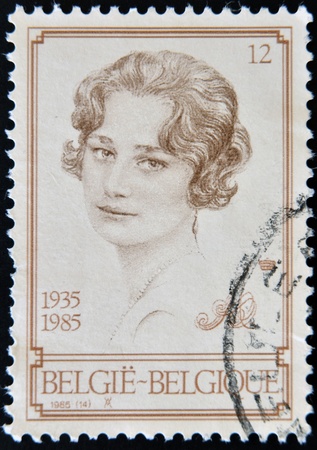 BELGIUM - CIRCA 1985: A stamp printed in Belgium shows Koningin Astrid, circa 1985のeditorial素材