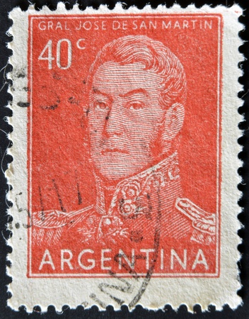 ARGENTINA - CIRCA 1955: A stamp printed in the Argentina shows a national hero, Jose de San Martin, circa 1955 のeditorial素材