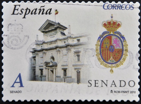 SPAIN - CIRCA 2010: A stamp printed in spain shows the building of the Senate, circa 2010のeditorial素材