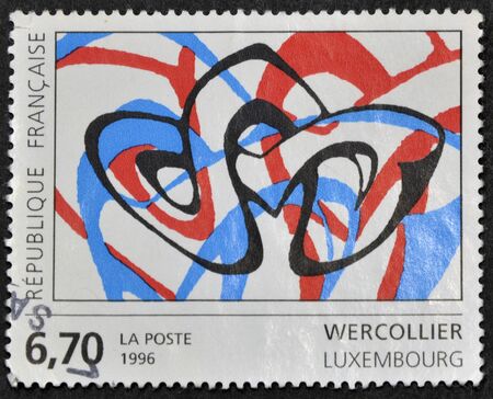 FRANCE - CIRCA 1996: A stamp printed in France shows a painting by Wercollier, circa 1996のeditorial素材