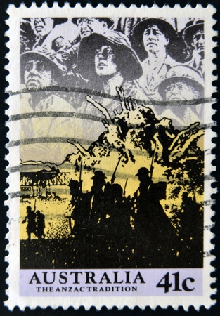 AUSTRALIA - CIRCA 1990: A stamp printed in Australia shows image of the anzac tradition, circa 1990 のeditorial素材