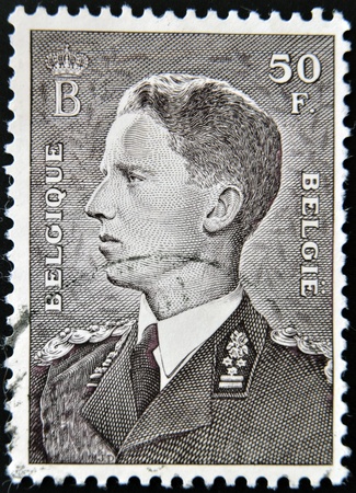 BELGIUM - CIRCA 1952: A stamp printed in Belgium shows Baudouin I King of the Belgians, circa 1952 のeditorial素材