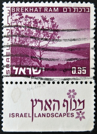 ISRAEL - CIRCA 1971  stamp printed by Israel dedicated to Israel Landscapes shows Brekhat Ram, circa 1971 のeditorial素材