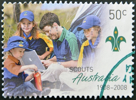 AUSTRALIA - CIRCA 2008: A stamp printed in Australia shows scouts, circa 2008のeditorial素材