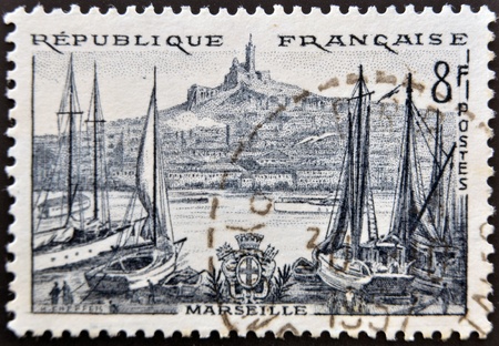 FRANCE - CIRCA 1955: a stamp printed in France shows Marseille,  circa 1955 のeditorial素材