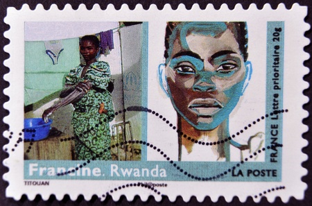 FRANCE - CIRCA 2009: A stamp printed in France shows Francine - Rwanda, circa 2009 のeditorial素材
