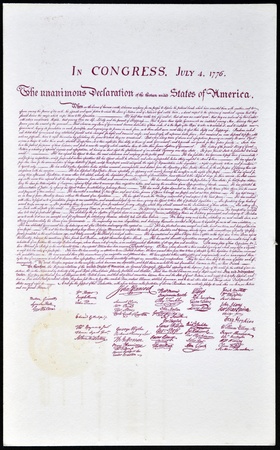 UNITED STATES OF AMERICA - CIRCA 1975: A postcard back printed in 1975 shows United States Declaration of Independence, circa 1975のeditorial素材