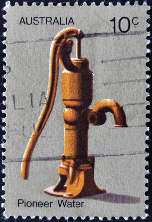 AUSTRALIA - CIRCA 1972: A stamp printed in Australia dedicated to pioneer water, circa 1972のeditorial素材