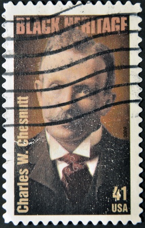 UNITED STATES OF AMERICA - CIRCA 2007: A stamp printed in USA shows Charles W. Chesnutt, black heritage, circa 2007のeditorial素材