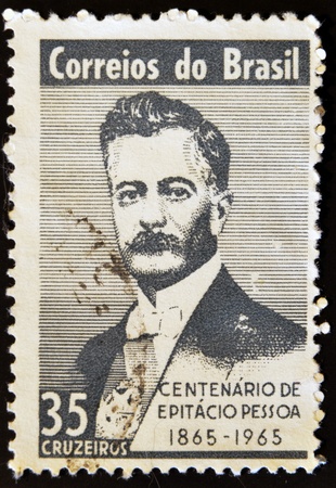 BRAZIL - CIRCA 1965  A stamp printed in Brazil shows Pessoa, circa 1965のeditorial素材
