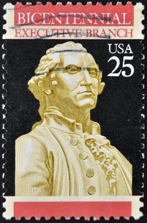 USA - CIRCA 1989: A stamp printed in the USA, dedicated to the 200th anniversary of the Constitution, shows George Washington, circa 1989 のeditorial素材