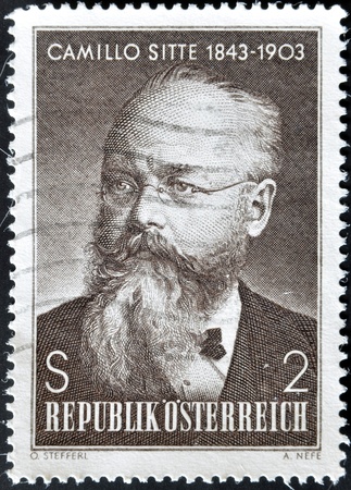 AUSTRIA - CIRCA 2003: A stamp printed in austria shows Camillo Sitte, circa 2003のeditorial素材