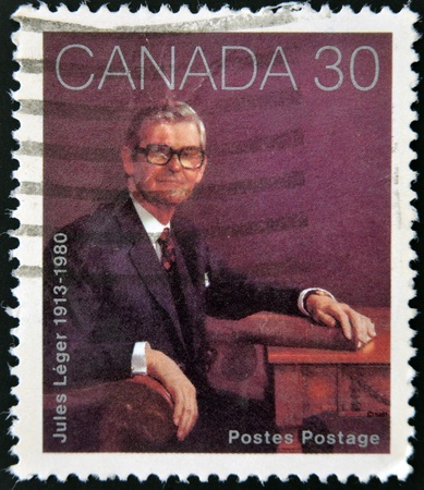 CANADA - CIRCA 1982: stamp printed in Canada shows Jules Leger, circa 1982 のeditorial素材