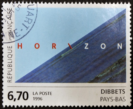 FRANCE - CIRCA 1996: A stamp printed in France shows the work by Jan Dibbets, circa 1996の写真素材